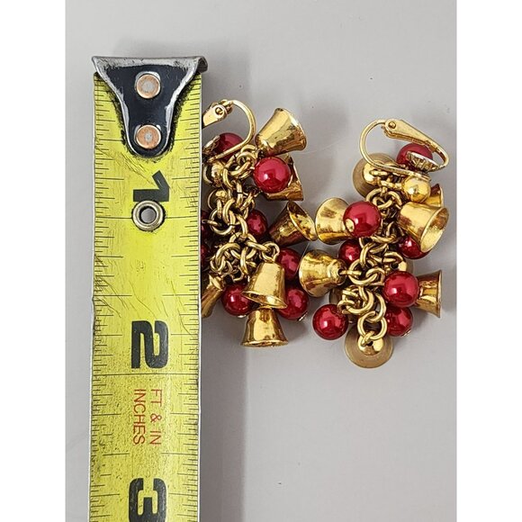 Vintage Avon Christmas Gold Bells‎ & Red Berries Dangle Clip Earrings - Picture 3 of 3